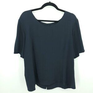 VTG Nordstrom Classiques 100% Silk Button Back Short Sleeve Shell Top XL Black